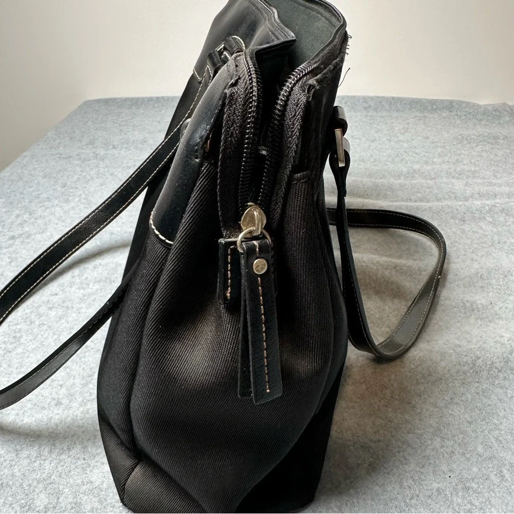 Aigner Black Nylon Leather Accent‎ Tote Bag Women Silver Buckle